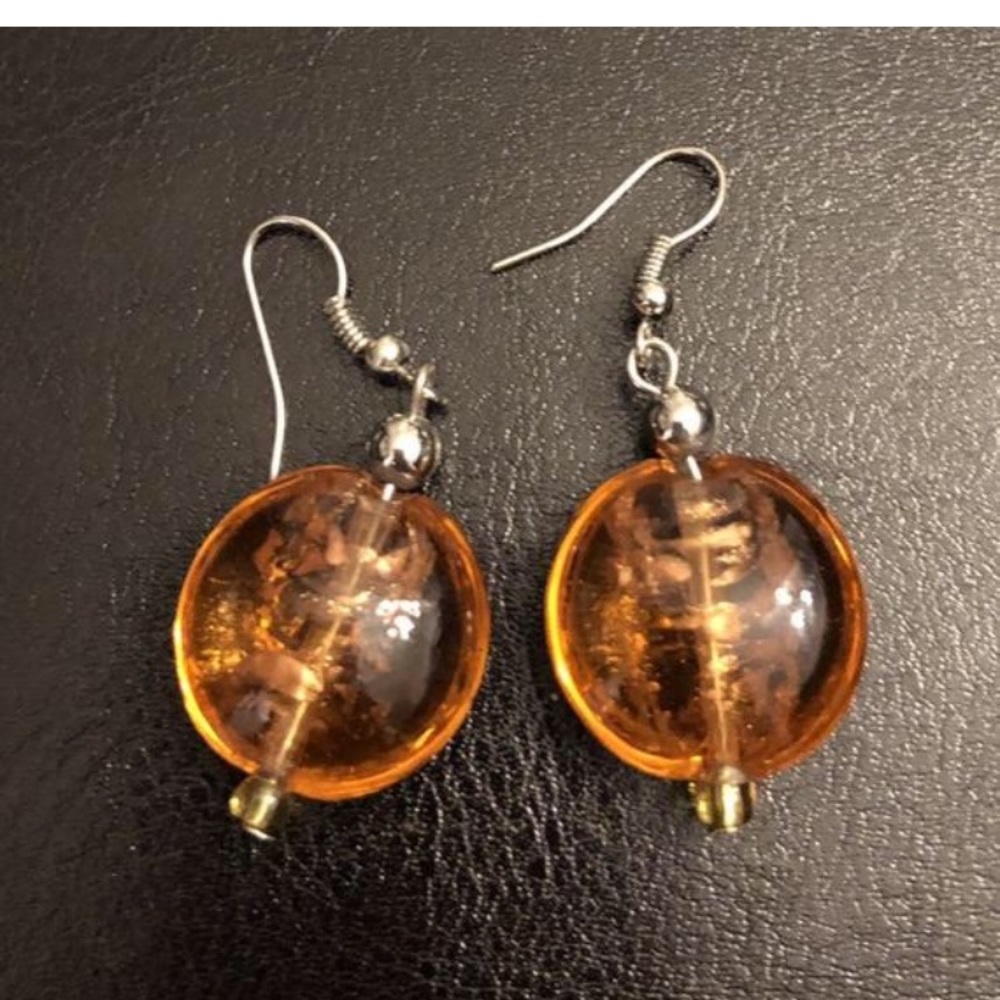 Vintage Round Cognac Color Amber Silver Earrings - Picture 4 of 5